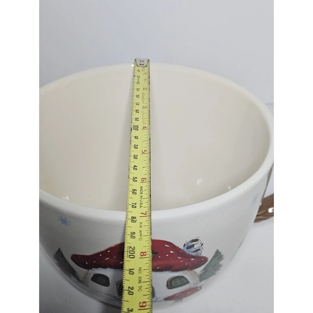 Christmas Bird Gnome Ceramic Batter Bowl Spout Faux Twig Handle Holiday Time 2Qt